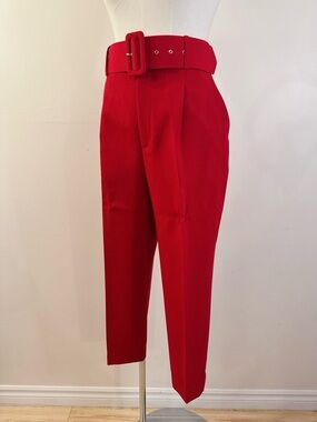 ❤️ Zara Red High-Waisted Belted Pants
